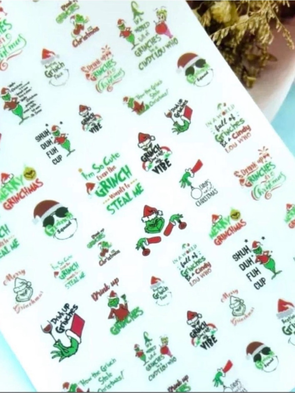 $2 Holiday Grinch Peel-and-Stick nail sticker Sheet $2WITHANY $10 ORDER OR MORE